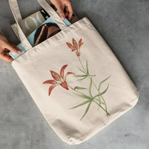 Wood Lily Vintage Watercolor Floral Print Graphic Canvas Tote Bag - Picture 2 of 5